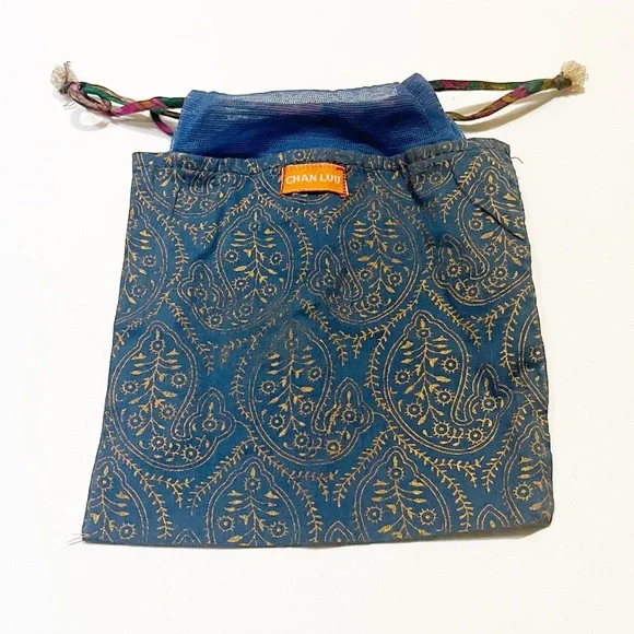 Chan Luu Drawstring Jewelry Travel or Gift Pouch Blue & Gold | 6” x 6” - Picture 6 of 9